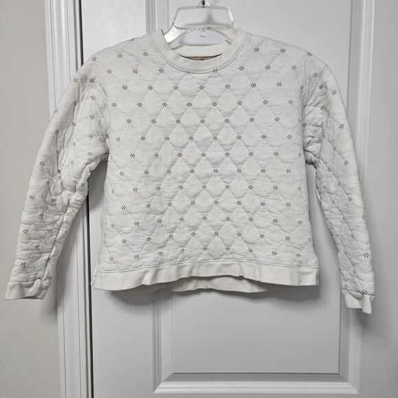 Madewell Quilted Swing Sweatshirt Women's XXS Ivory Crewneck Pullover VGUC - Picture 2 of 8